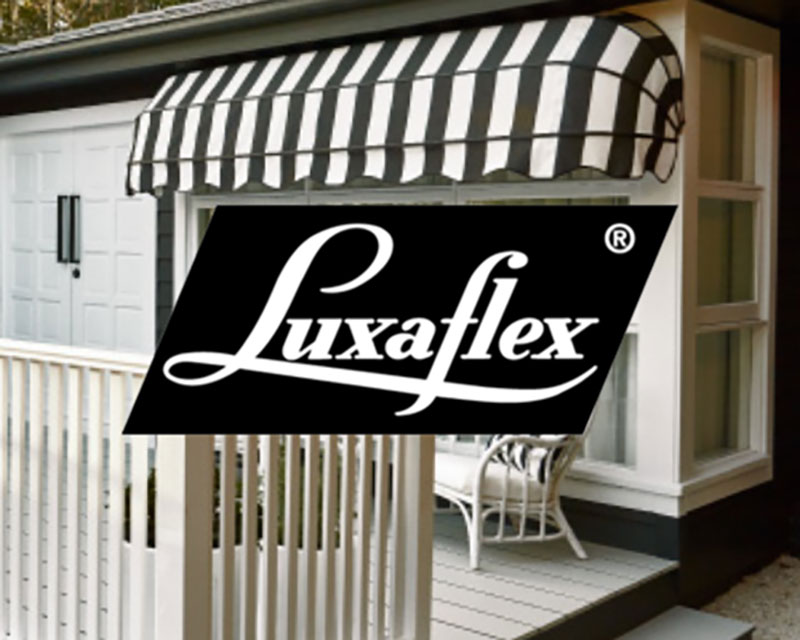 Luxaflex Logo with Awnings in background